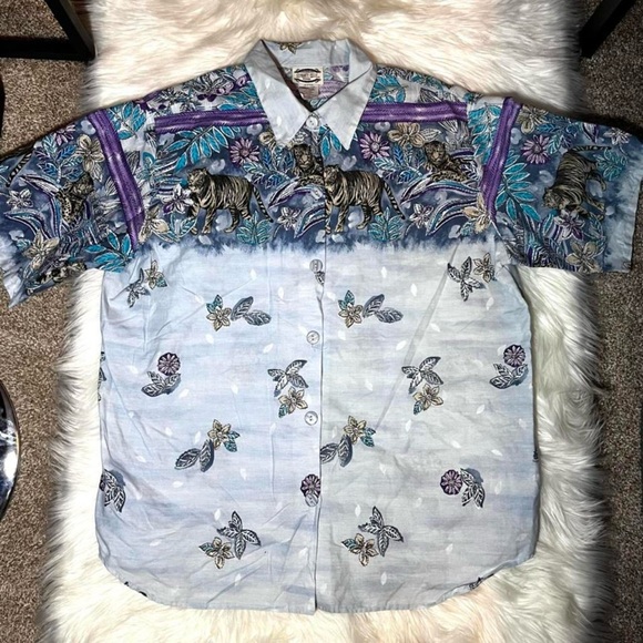 ✨20% Off Sale✨Separate Issue Blue/Purple Funky Tiger W22 Button Down Shirt - Picture 2 of 7
